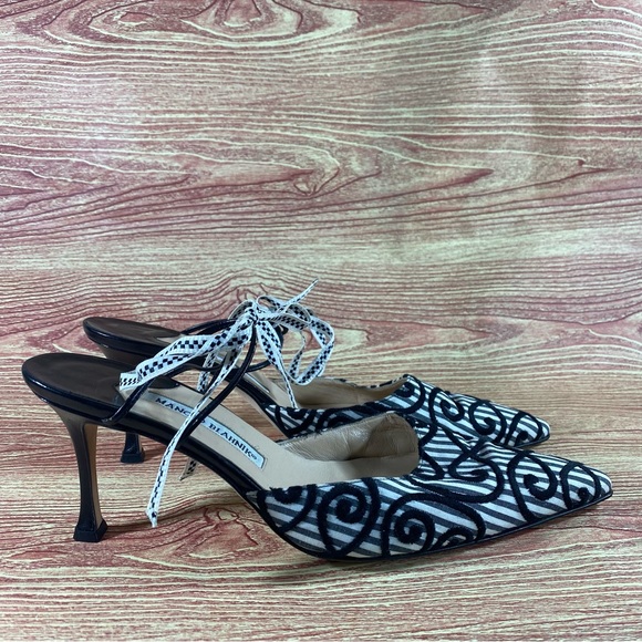 Manolo Blahnik Heels Black White 40 US 10 - Picture 5 of 8